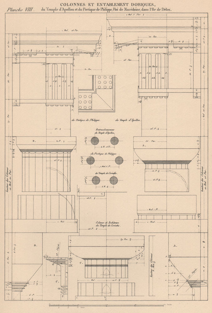DORIC ARCHITECTURE.Columns Entablature Temples Apollo/Corinth.Portico Delos 1931